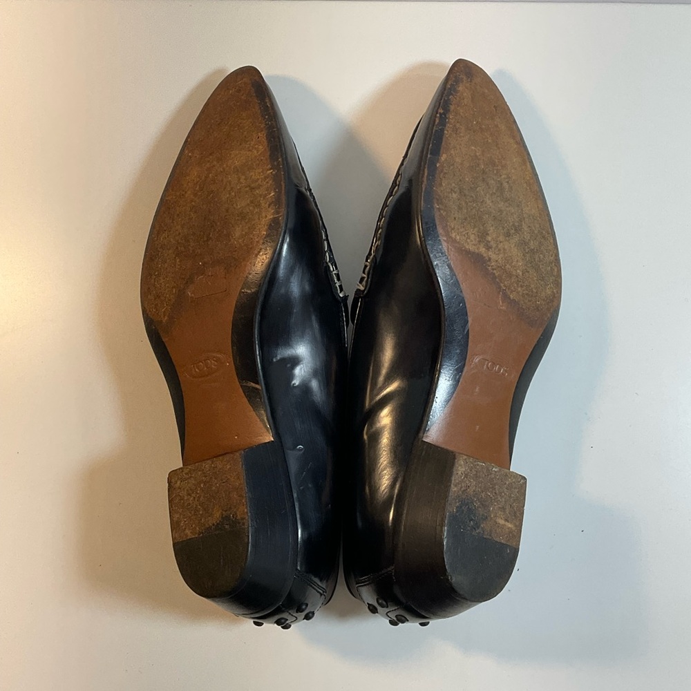 Vintage Tod’s Black Leather Pointy Toe Vintage Driver Moccasin Loafers - Picture 8 of 10